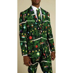 SHINESTY Christmas Tree Camo Sportscoat Blazer Green Holiday Party Festive Sz 36